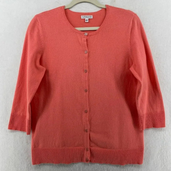 Croft & Barrow Sweater Womens Small Orange 3/4 Sleeve Knit Ribbed Trim Cardigan - Picture 1 of 12